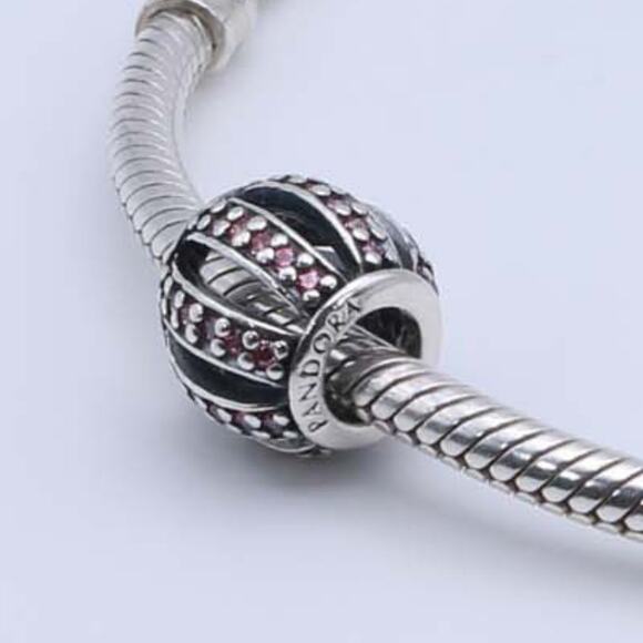 Authentic PANDORA Pink Openwork Pavé Barrel Charm - 791115CZS - Picture 3 of 10